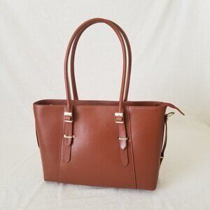 NWOT! Leather Laptop Tote Shoulder Bag with Gold-tone Hdwr & Detachable Straps